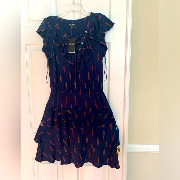 Ralph Lauren | Dresses | Final Price Nwt Ralph Lauren Linen Blend Dress Navy  Terracotta Print Vneck M | Poshmark